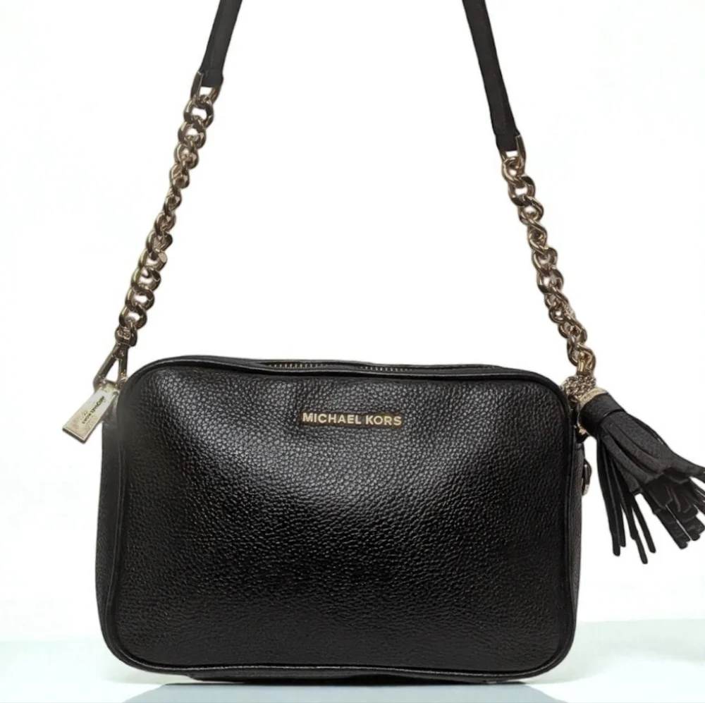 Michael Kors Ginny Crossbody Camera Bag in Black Pebbled Leather Jet Set Bag - Picture 2 of 16